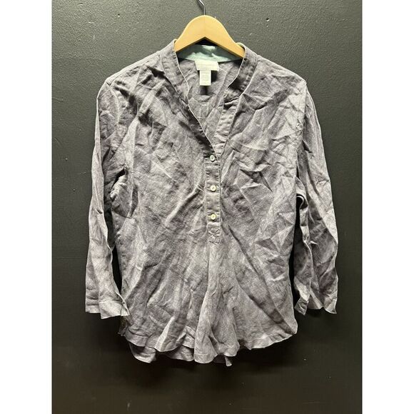 Soft Surroundings Linen Tunic Top Womens Size L Grey Coastal Lagenlook - Picture 1 of 6